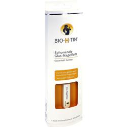 Die Verpackung zeigt eine schonende Glas-Nagelfeile von Bio-H-Tin.