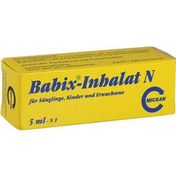 Gelbe Verpackung von Babix-Inhalat N für Babys, Kinder und Erwachsene.