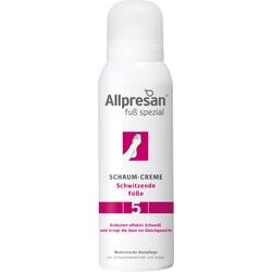 Weiße Sprühdose mit Text "Allpresan Fuß spezial, Schaum-Creme, Schwitzende Füße".