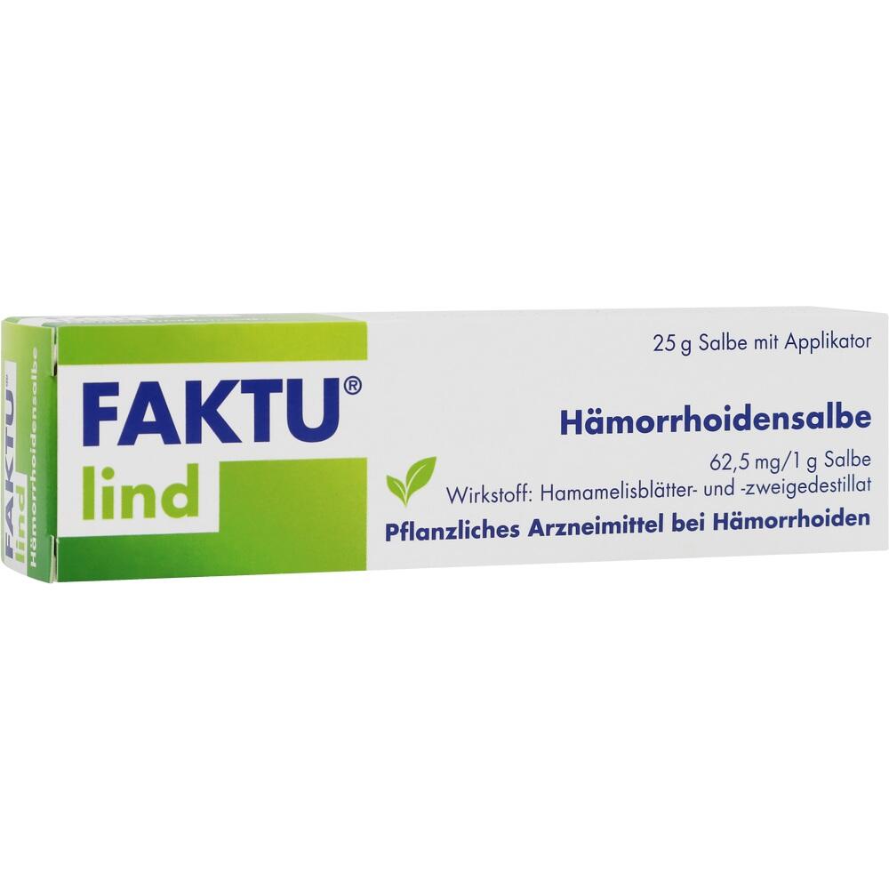 Eine Packung mit FAKTU lind Hämorrhoidensalbe.