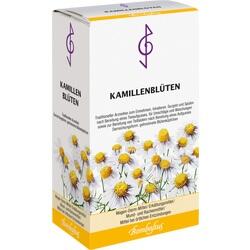 Eine Packung Kamillenblüten-Tee mit Bild von Kamillenblüten.